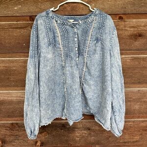 Cato denim, puff sleeve blouse